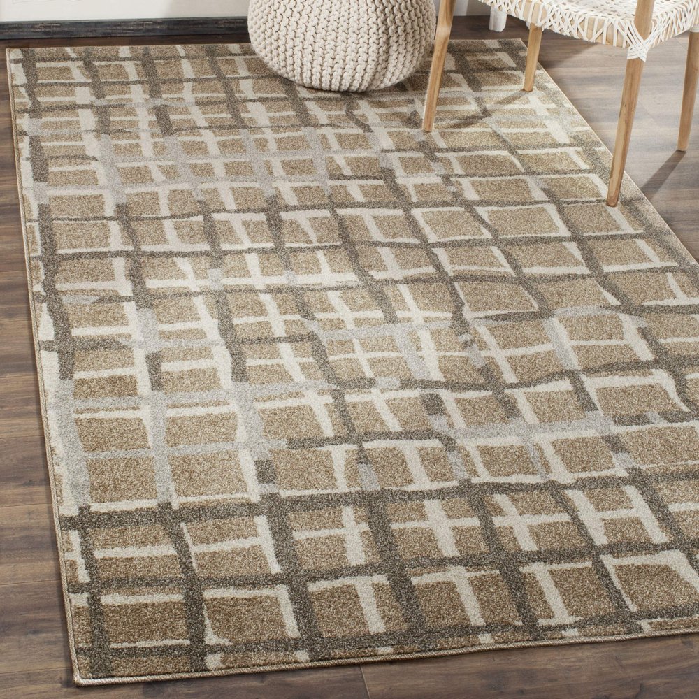 SAFAVIEH Amherst Collection Accent Rug - 4' x 6', Wheat & Beige, Abstract Grid Design, Non-Shedding & Easy Care, Ideal for High Traffic Areas in Entryway, Living Room, Bedroom (AMT403S)