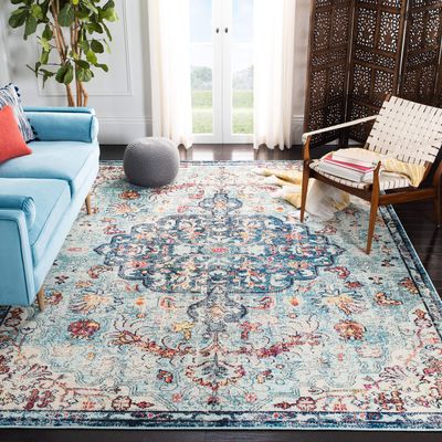 SAFAVIEH Area Rug 8x10 - Madison Collection - Large - Navy & Light Blue, Boho Chic Medallion Distressed Design, Non-Shedding & Easy Cleaning, Ideal for Living Room, Bedroom, Dining Space (MAD447K)