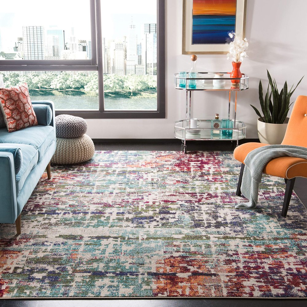 SAFAVIEH Area Rug 8x10 - Madison Collection - Large - Blue & Green, Modern Abstract Design, Non-Shedding & Easy Cleaning, Ideal for Living Room, Bedroom, Office, Dining Space (MAD469A)