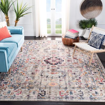 SAFAVIEH Area Rug 8x10 - Madison Collection - Large - Grey & Blue, Boho Chic Medallion Distressed Design, Non-Shedding & Easy Cleaning, Ideal for Living Room, Bedroom, Office, Dining Space (MAD468F)