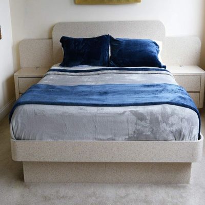 Best King/California King Size Blanket  Silver & Navy Blue; Two-Tone; KangaPlush Microfleece; Larger; Room for The Feet; Ergonomic Foot Canopy; Bundled with Patented Top Sheet; Shams Included