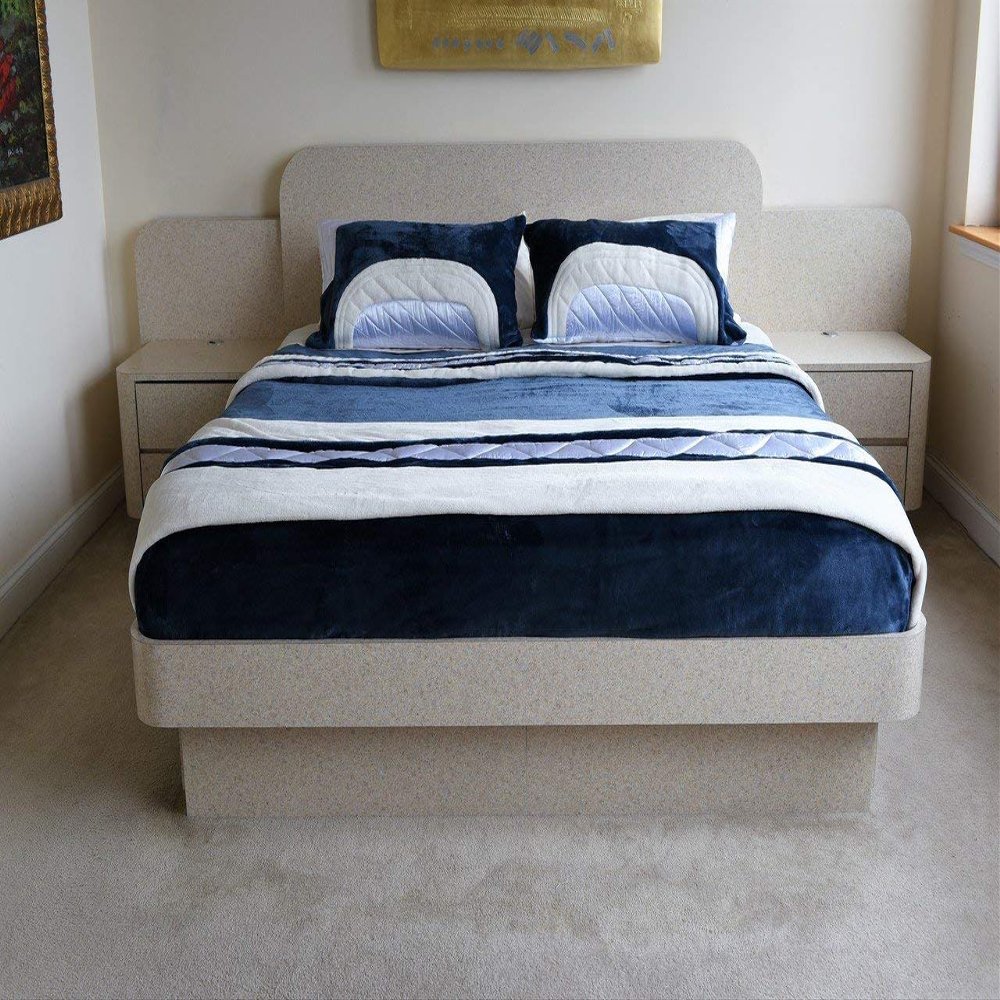 Best King/Cal King Size BlanketNavy Blue, Cream & White; Three-Tone; KangaPlush Microfleece & Satin; Larger; Room for The Feet; Ergonomic Foot Canopy; Bundled with Patented Top Sheet; Shams Included