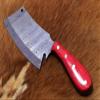 9.5" hand forged Damascus steel Butcher knife, Meat cleaver, Red color wood scale, Cow hide Leather sheath with belt loop (Red) view 2