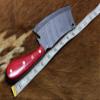 9.5" hand forged Damascus steel Butcher knife, Meat cleaver, Red color wood scale, Cow hide Leather sheath with belt loop (Red) view 3