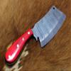 9.5" hand forged Damascus steel Butcher knife, Meat cleaver, Red color wood scale, Cow hide Leather sheath with belt loop (Red) view 4