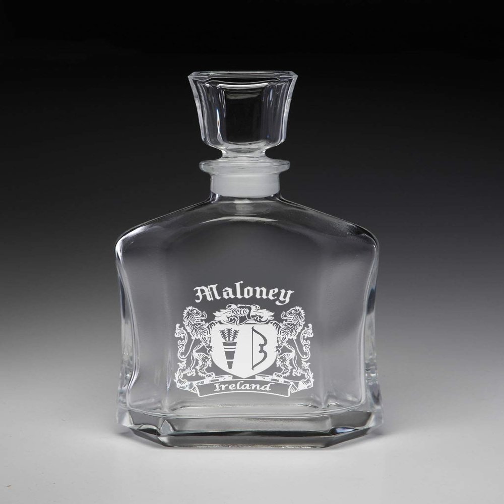 Maloney Irish Coat of Arms Whiskey Decanter (Sand Etched)