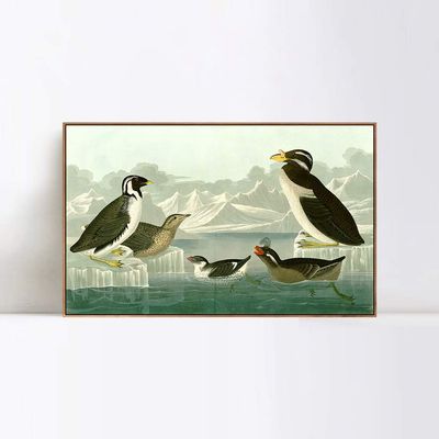 INVIN ART Framed Canvas Giclee Print Death in the Sickroom,1893 by John James Audubon Wall Art Living Room Home Office Decorations(Wood Color Slim Frame,20"x28")