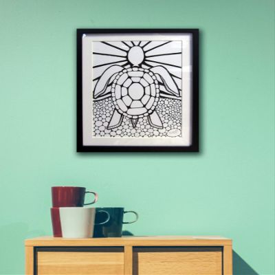 Zen Sea Turtle Graphic Arts Pen Black Marker Design Fine Art Original Drawing