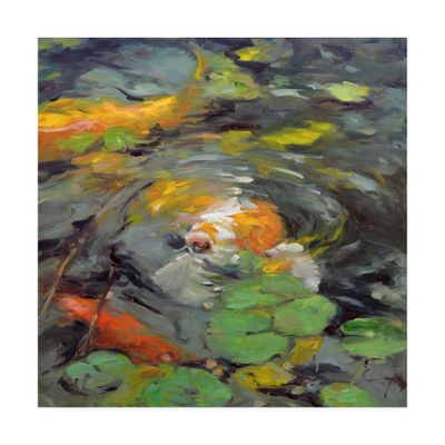 Trademark Fine Art Golden Koi Swimming by Chuck Larivey, 18x18