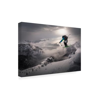 Wrapped Canvas Wall Art - Sandi Bertoncelj 'Backcountry Skiing' Wall Art for Living Room, Bedroom, or Office Dcor - 16x24