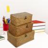 Rattan Storage Basket Makeup Organizer Multipurpose Container with Lid (S//L) view 2