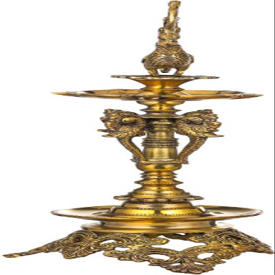 Exotic India Mayur Puja Lamp - Brass Statue - Color Natural Brass Color