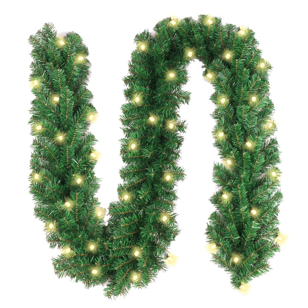 10FT Artificial Christmas Garland - Prelit Garland with 40 LED Clear Lights (Green)