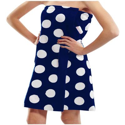 BY LORA Terry Cotton Women's Wrap Towel for Spa, Pool, Beach Cover Up - Navy Blue - OS