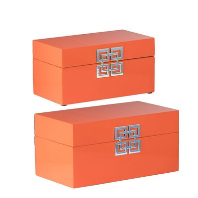 A&B Home Orange Decorative Box with Silver Accents, Set of 2