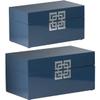 A & B Home Decorative Jewelry Boxes Organize Modern Oriental Style Set of 2 Blue with Silver Patterns 13.6" x 11.4" view 2