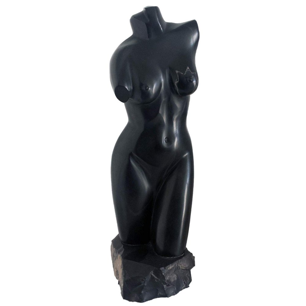 CBAM Busto di Donna Marmo Nero Black Italian Marble Woman's Torso Sculpture Vintage Art H 43cm