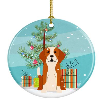 Caroline's Treasures Merry Christmas Tree English Foxhound Ceramic Ornament Christmas Tree Hanging Decorations for Home Christmas Holiday, Party, Gift, 3 in, Multicolor