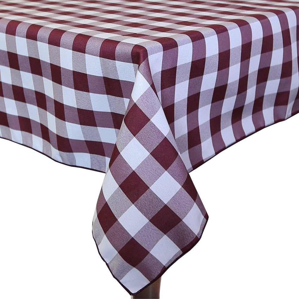ULTIMATE TEXTILE -2 Pack- 72 x 120-Inch Rectangular Polyester Gingham Checkered Tablecloth, Burgundy and White