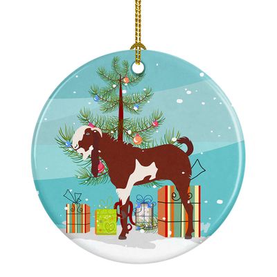 Caroline's Treasures Jamnapari Goat Christmas Ceramic Ornament, Teal Christmas Tree Hanging Decorations for Home Christmas Holiday, Party, Gift, 3 in, Multicolor
