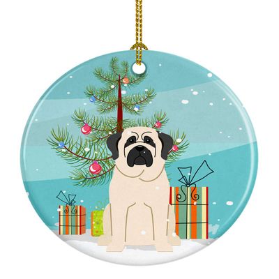 Caroline's Treasures Merry Christmas Tree Mastiff White Ceramic Ornament Christmas Tree Hanging Decorations for Home Christmas Holiday, Party, Gift, 3 in, Multicolor