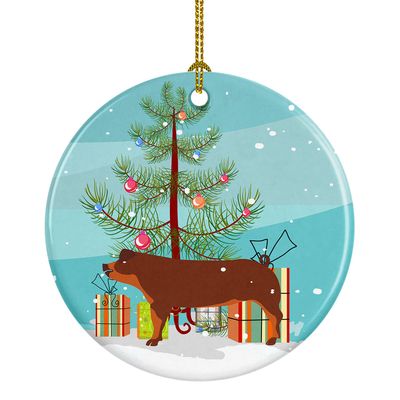 Caroline's Treasures Duroc Pig Christmas Ceramic Ornament, Teal Christmas Tree Hanging Decorations for Home Christmas Holiday, Party, Gift, 3 in, Multicolor