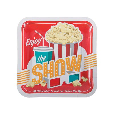Fun Express Movie Party Square Paper Dinner Plates - Tableware Movie Night Plates - Theme Birthday Supplies Disposable Dinnerware Decoration Baby Shower Party Supplies - 8 Pieces