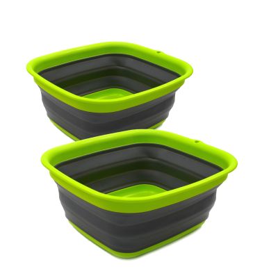 SAMMART Set of 2-7.7L (2 Gallon) Collapsible Tub - Foldable Dish Tub - Portable Washing Basin - Space Saving Plastic Washtub (2, Dark Grey)