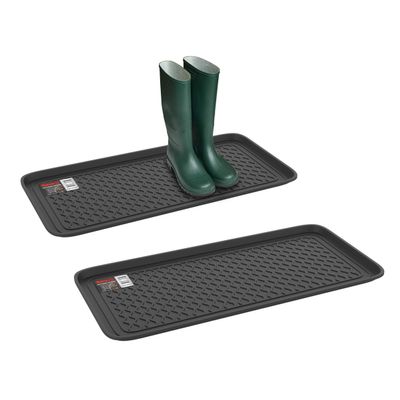 All Weather Boot Tray  Set of 2 Large Water-Resistant Plastic Utility Shoe Mat for Indoor and Outdoor Use in All Seasons by Stalwart (Black)
