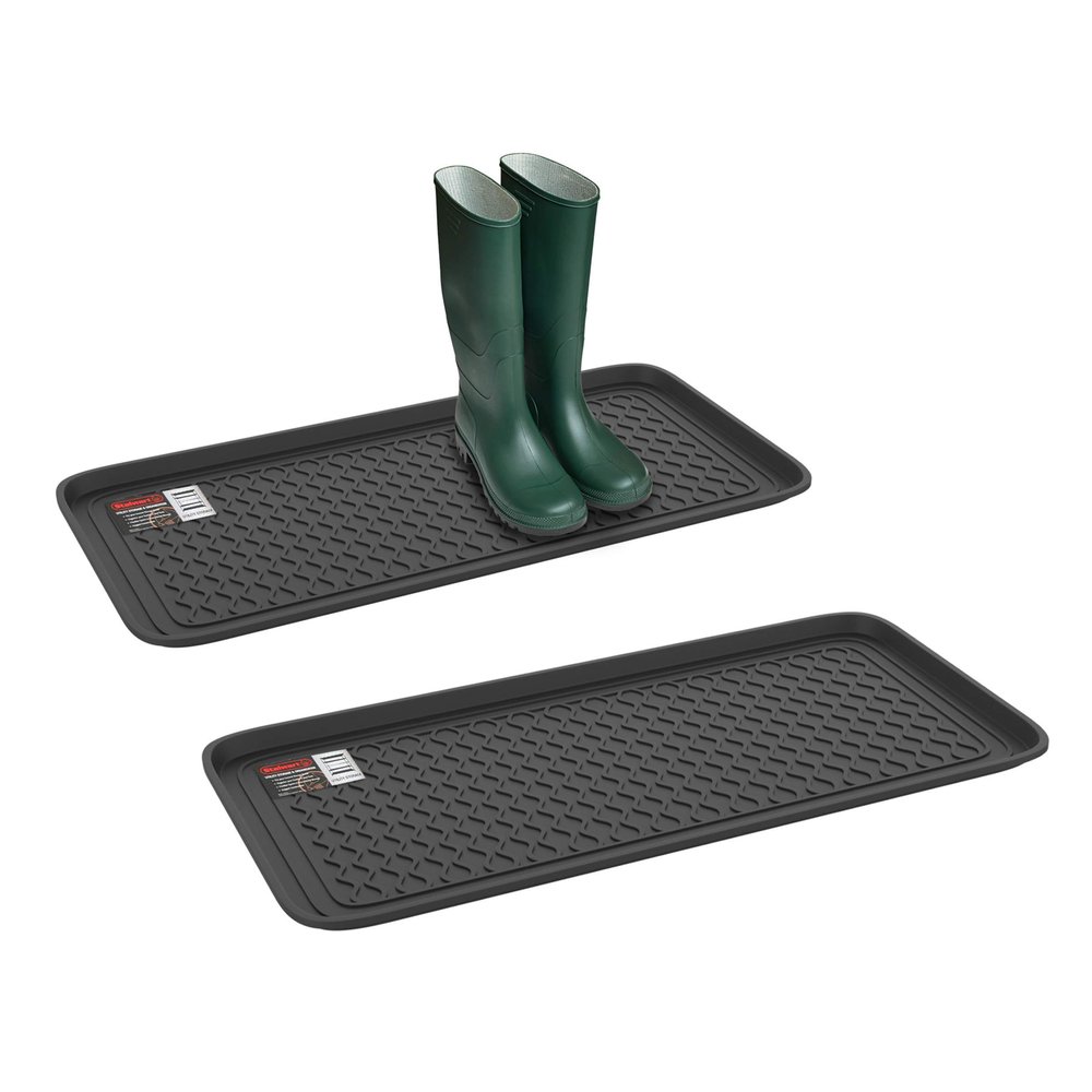 All Weather Boot Tray  Set of 2 Large Water-Resistant Plastic Utility Shoe Mat for Indoor and Outdoor Use in All Seasons by Stalwart (Black)