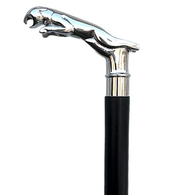 RW Walking Cane Vintage Antique Walking Stick Black Hardwood Wooden Shaft Silver Brass jaguare Handle Knob Gift