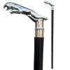 RW Walking Cane Vintage Antique Walking Stick Black Hardwood Wooden Shaft Silver Brass jaguare Handle Knob Gift view 2
