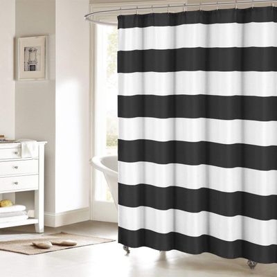 ALAGEO Black and White Stripe Shower Curtain Nautical Stripe Shower Curtains Bathroom Accessories Waterproof Fabric Bath Decor Shower Curtain Set Black and White Extra Long 72"x84"