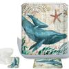 Amagical Ocean Decor Sea Shark Starfish Pattern 3 Piece Bathroom Mat Set Shower Curtain Set Non Slip Bath Mat Contour Mat Waterproof Shower Curtain with 12 Hooks view 1