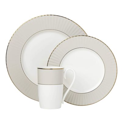 Lenox Pleated Colors 3-Piece Place Setting, 3.65 LB, Taupe/Grey