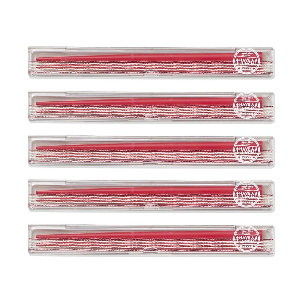 CtoC JAPAN Select CTC-119343 Chopsticks, Red, 0.9 x 7.7 x 0.5 inches (23 x 195 x 13 cm), Chopsticks & Chopsticks Case Set, Have a Lunch Border Red, 5 Pairs