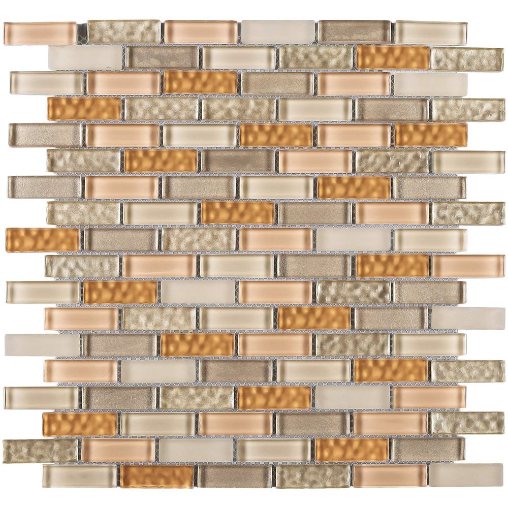 TBCDG-05 Small Random Brick Mix Beige/Orange Glass Mosaic Tile (10 Sheets)