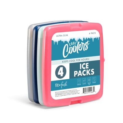 Fit + Fresh Cool Coolers Slim, Reusable Ice Packs for Lunch Bags, Beach Bags, Coolers, and More, Set of 4, Multicolored