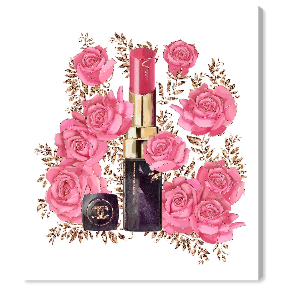 The Oliver Gal Artist Co. Fashion and Glam Wall Art Canvas Prints 'Rosebush Lipstick' Home Dcor, 20" x 24", Pink, Black
