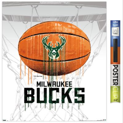Trends International NBA Milwaukee Bucks - Drip Ball 20 Wall Poster, 22.375" x 34", Poster & Clip Bundle