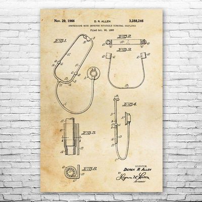 Binaural Stethoscope Poster Print, Nurse Gift, Stethoscope Decor, Medical Student Gift, Medical Art Print, Surgeon Gift Vintage Paper (8 inch x 10 inch)