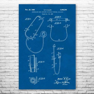 Binaural Stethoscope Poster Print, Nurse Gift, Stethoscope Decor, Medical Student Gift, Medical Art Print, Surgeon Gift Blueprint (8 inch x 10 inch)