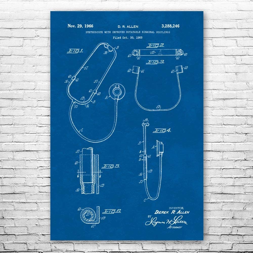 Binaural Stethoscope Poster Print, Nurse Gift, Stethoscope Decor, Medical Student Gift, Medical Art Print, Surgeon Gift Blueprint (8 inch x 10 inch)