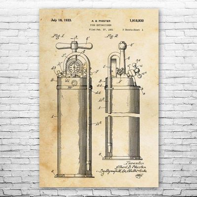 Fire Extinguisher 1933 Poster Print, First Responder, Volunteer Fireman, Firefighter Gift, Firehouse Decor, Fireman Gift Vintage Paper (16 inch x 20 inch)
