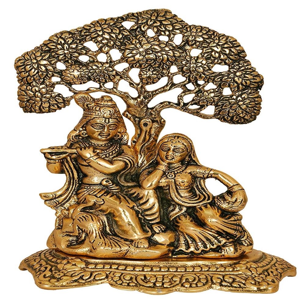 VRINDAVANBAZAAR.COM Radha Krishna Sitting Under Tree Idol Metal Statue Showpiece- Vrindavan Bazaar