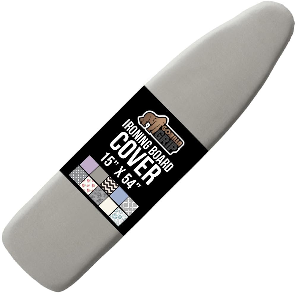 GORILLA GRIP The Original Ironing Board Cover and Pad, Silicone Coating, 400F Scorch Resistant Thick Padding, Heavy Duty Iron Covers Standard Boards, Hook and Loop Fastener Strap, Silver 15x54