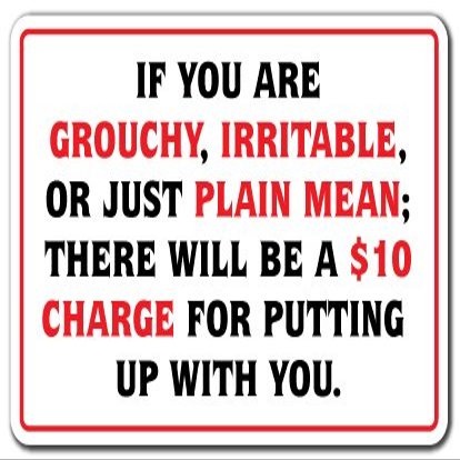 IF You are Grouchy IRATABLE OR Mean $10 Charge Aluminum Sign Business | Indoor/Outdoor | 14" Tall