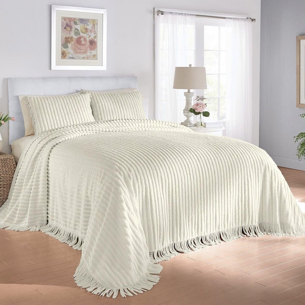 BrylaneHome Chenille Bedspread - King, Eggshell