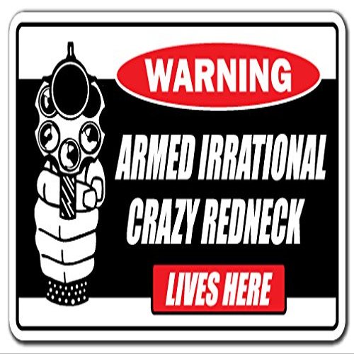 Armed Irrational Crazy Redneck Lives HERE Warning Aluminum Sign Gun Country Southern