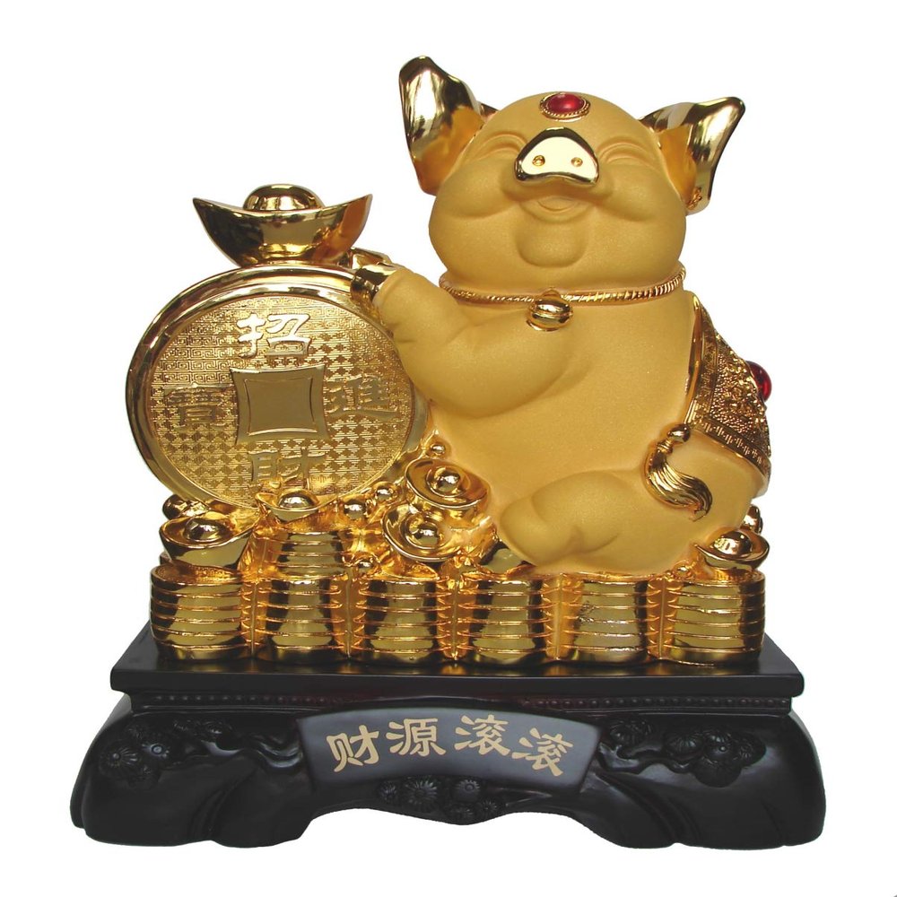 Feng Shui Import 15 Inch Big Golden Pig Statue w/Chinese Coin for Chinese Lunar Year of Pig